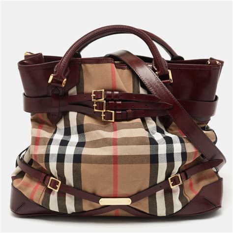 Burberry Burgundy House Check Fabric and Leather Bridle 